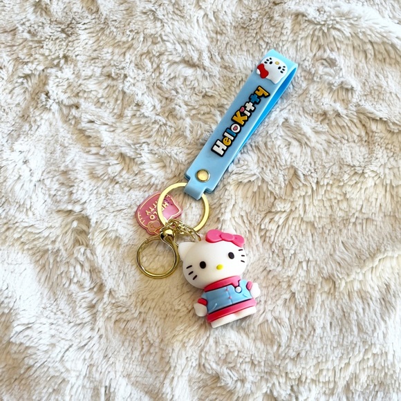 Sanrio Hello Kitty In A Pink & Blue Suit Keychain Bag Accessory Wristlet - Picture 1 of 2